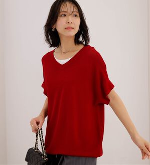 BELLUNA（ベルーナ）の「シャリ感！VネックドルマンニットT（ニット・セーター）」｜レッド