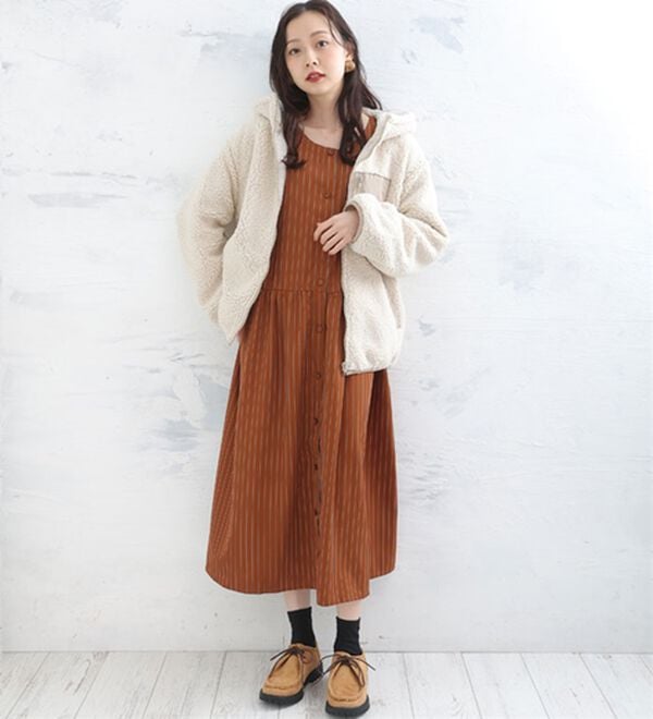 A HAPPY MARILYN（アハッピーマリリン）の「【ＬＬ～６Ｌ】「ゆとりＭＡＲＩＬＹＮ」ストライプ前開きシャツワンピース（シャツワンピース）」｜詳細画像