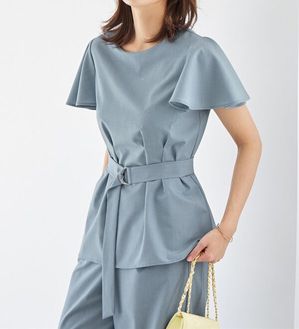 alotta（アロッタ）の「選べる！きれいめ麻調セットアップ（セットアップ）」｜ライトブルー／ブラウス