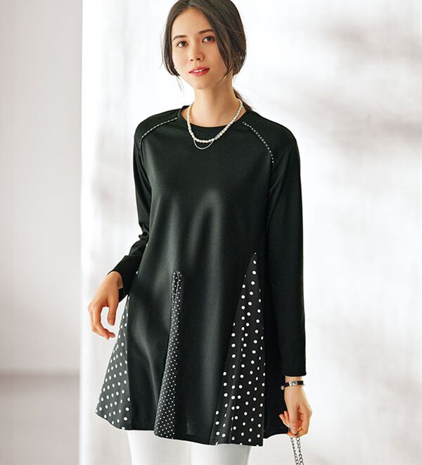BELLUNA（ベルーナ）の「【Ｌａｇｒｉｌｕａ】ドット柄切替フレアーチュニック（チュニック）」｜詳細画像