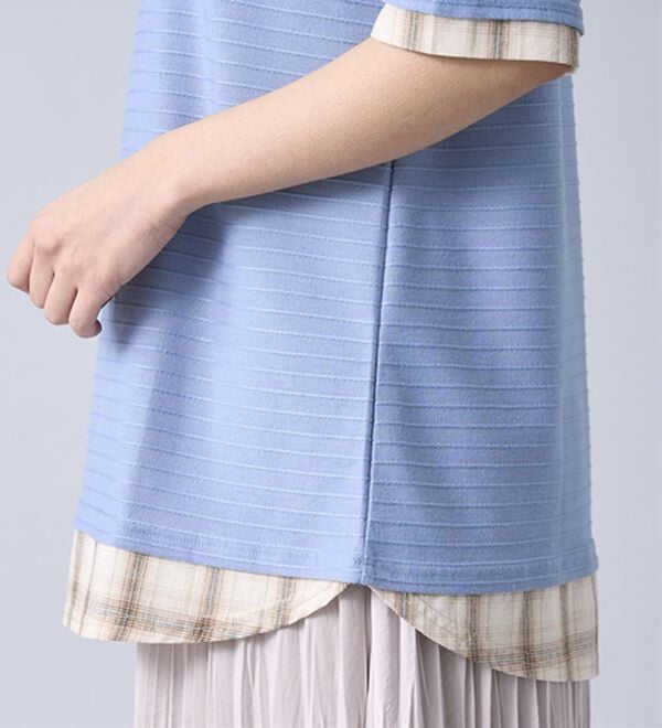 BELLUNA（ベルーナ）の「ひんやり冷感！タックジャカード素材重ね着風プルオーバー（カットソー）」｜詳細画像