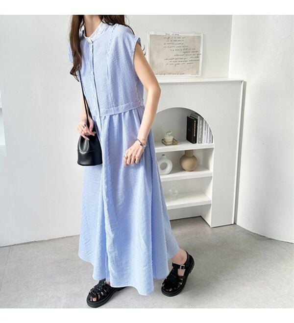 GeeRA（ジーラ）の「クレリック配色ウエストギャザーシャツワンピ―ス（シャツワンピース）」｜詳細画像