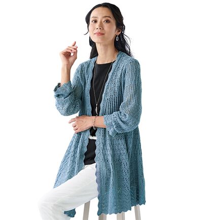 BELLUNA（ベルーナ）の「麻混透かし編フレアーニットカーディガン（ニットカーディガン）」