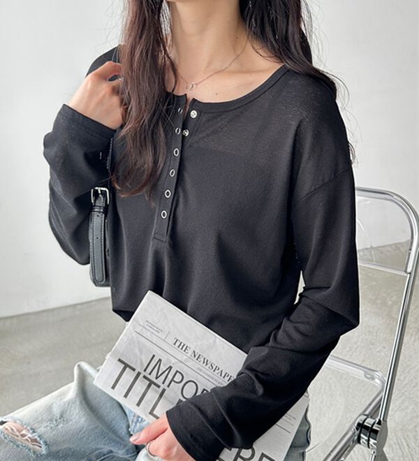 GeeRA（ジーラ）の「前後２ＷＡＹシアースラブヘンリーネックカットソー（カットソー）」｜詳細画像