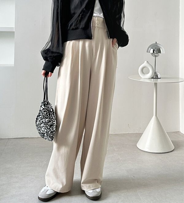 GeeRA（ジーラ）の「着心地抜群！ハイウエストダブルタックワイドパンツ（フルレングスパンツ）」｜詳細画像