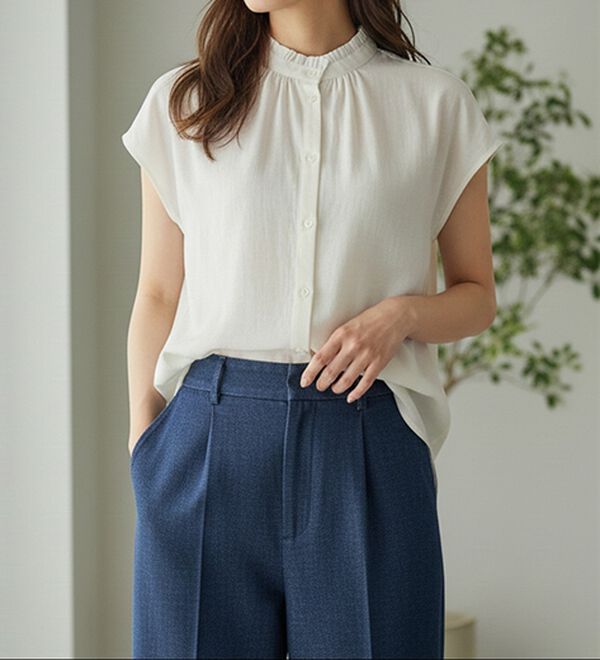 BELLUNA（ベルーナ）の「衿フリル使いフレンチスリーブブラウス（ブラウス）」｜詳細画像