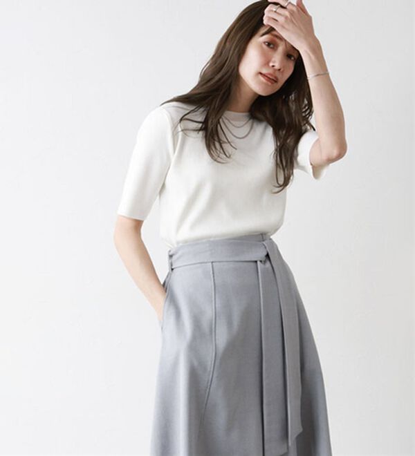 Pierrot（ピエロ）の「【洗濯機で洗える】多機能ニット５分袖トップス（ニット・セーター）」｜詳細画像