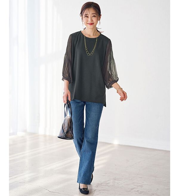 BELLUNA（ベルーナ）の「ヒンヤリ！プリーツ使いデザインプルオーバー（カットソー）」｜詳細画像