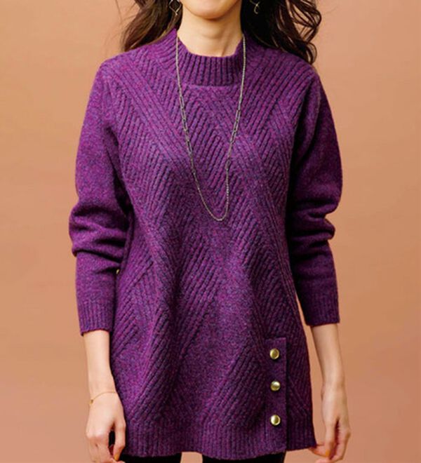 BELLUNA（ベルーナ）の「ミックス調ボタン使いニットチュニック（チュニック）」｜詳細画像