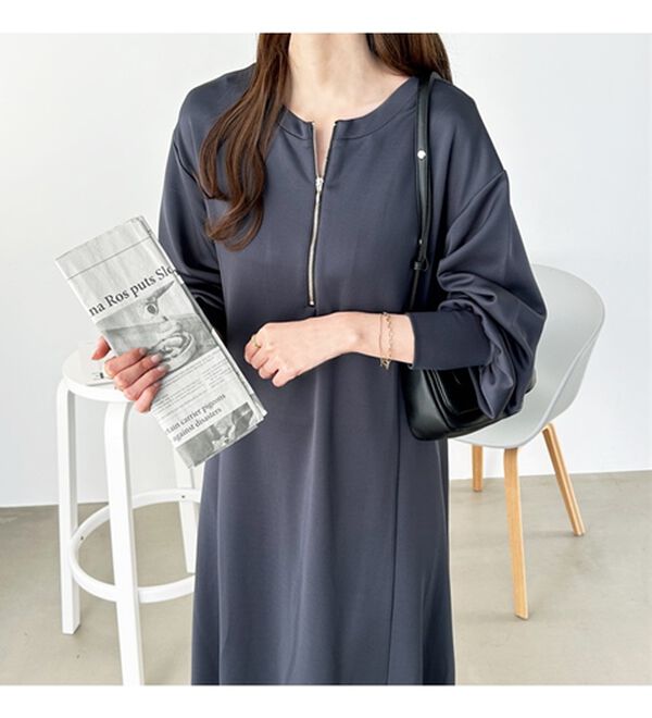 GeeRA（ジーラ）の「【再入荷】1枚で決まる！ハーフジップフレアワンピース（カットソーワンピース）」｜詳細画像