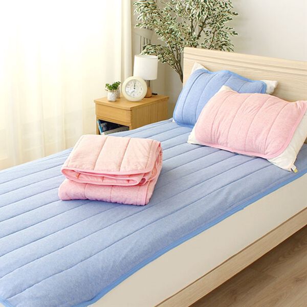 「冷感綿１００％ニット素材の敷パッド・枕パッド＜接触冷感敷きパッド・洗える＞（敷パッド）」｜詳細画像