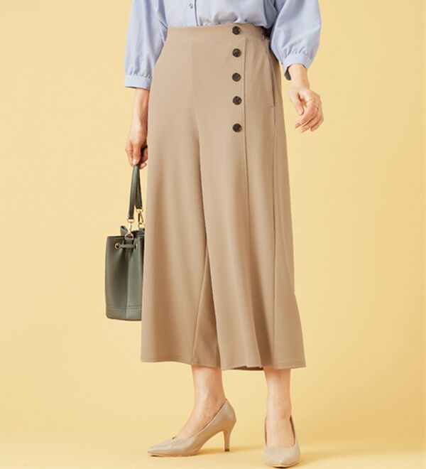 BELLUNA（ベルーナ）の「ジョーゼット素材サイドボタンワイドパンツ（ワイドパンツ・ガウチョ）」｜詳細画像