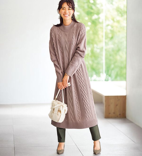 ケーブル柄ロング丈ニットワンピース - ベルーナ【公式】 