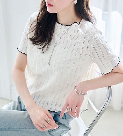 RANAN（ラナン）の「透かし柄メロー配色Ｔシャツ（カットソー）」