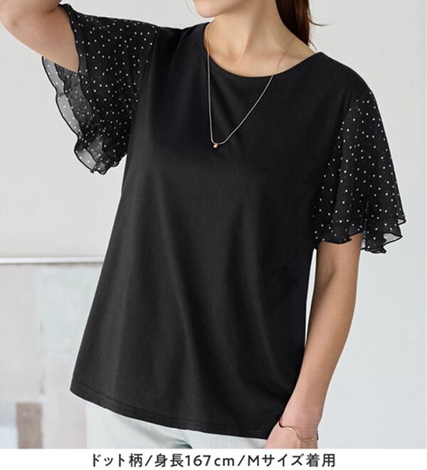 Viola e Viola（ヴィオラ エ ヴィオラ）の「【５つの機能付】袖シフォンゆるＴシャツ（Tシャツ）」｜詳細画像