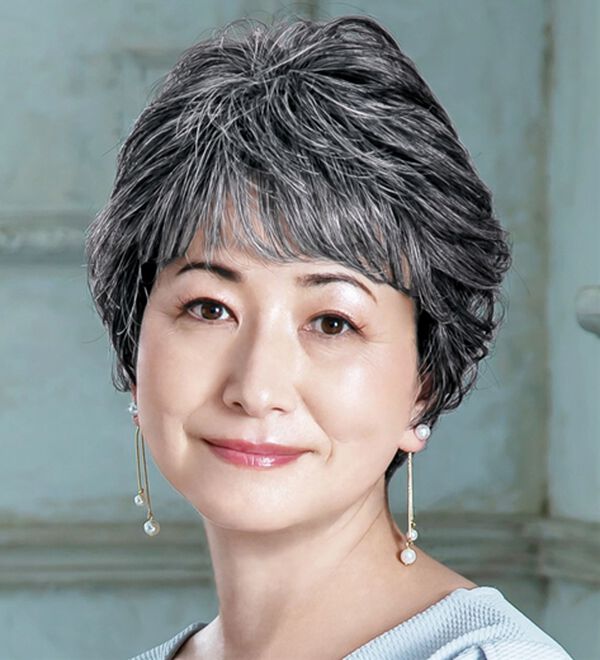 「帽子ウィッグ（もみあげ付き）カールショート　ベルーナ特別セット（ウィッグ・ヘアピース・エクステ）」｜ダークグレイ