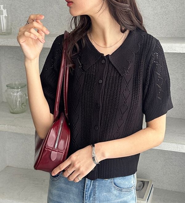 GeeRA（ジーラ）の「透かし編みポロ衿ニット（ニット・セーター）」｜詳細画像