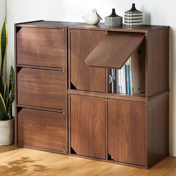 「組合せできる扉付収納棚（ラック・棚・本棚）」｜ウォールナット