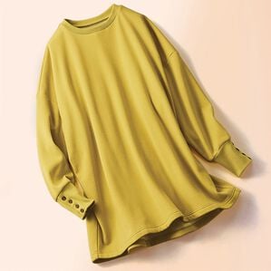 BELLUNA（ベルーナ）の「裏ファー素材袖ボタンチュニック（チュニック）」｜イエロー