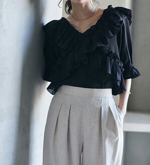 RANAN（ラナン）の「オフショルフリルブラウス（ブラウス）」｜ブラック