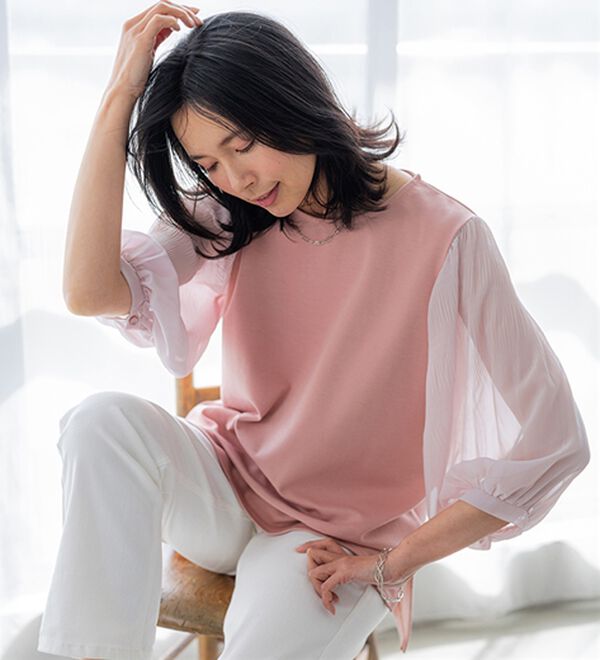 BELLUNA（ベルーナ）の「ヒンヤリ！プリーツ使いデザインプルオーバー（カットソー）」｜詳細画像