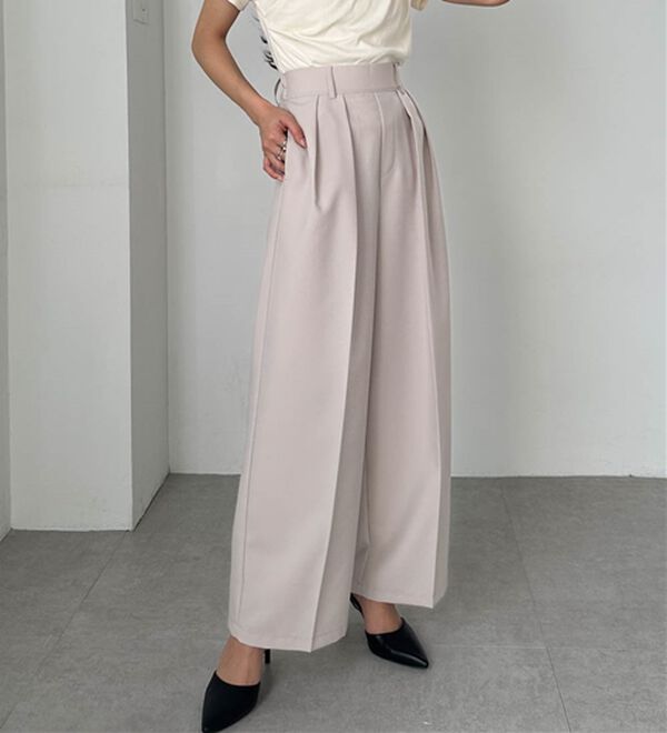 RANAN（ラナン）の「【選べる股下】きれい見え２タックワイドスラックス（ワイドパンツ・ガウチョ）」｜詳細画像