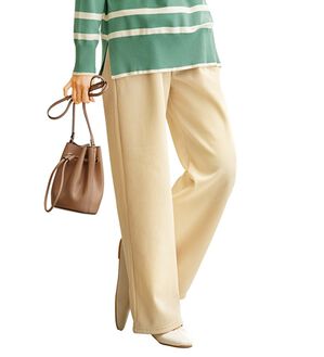 BELLUNA（ベルーナ）の「裏ベロアコーデュロイワイドパンツ（ワイドパンツ・ガウチョ）」｜アイボリー