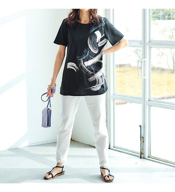 BELLUNA（ベルーナ）の「綿・テンセル（ＴＭ）繊維ロング丈プリントＴシャツ（Tシャツ）」｜詳細画像