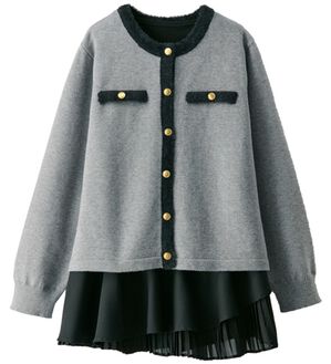 BELLUNA（ベルーナ）の「配色カーデチュニックアンサンブル（アンサンブル）」｜杢グレー系