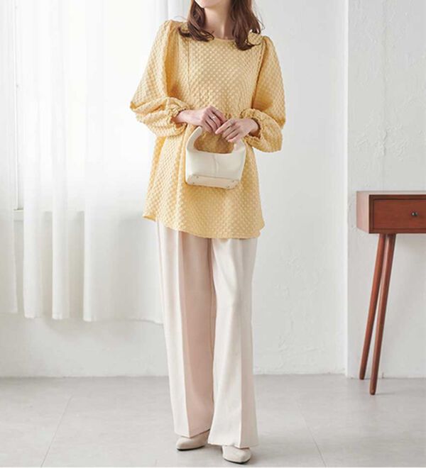 RANAN（ラナン）の「パール調ボタン付ジャカードフレアーブラウス（チュニック）」｜詳細画像