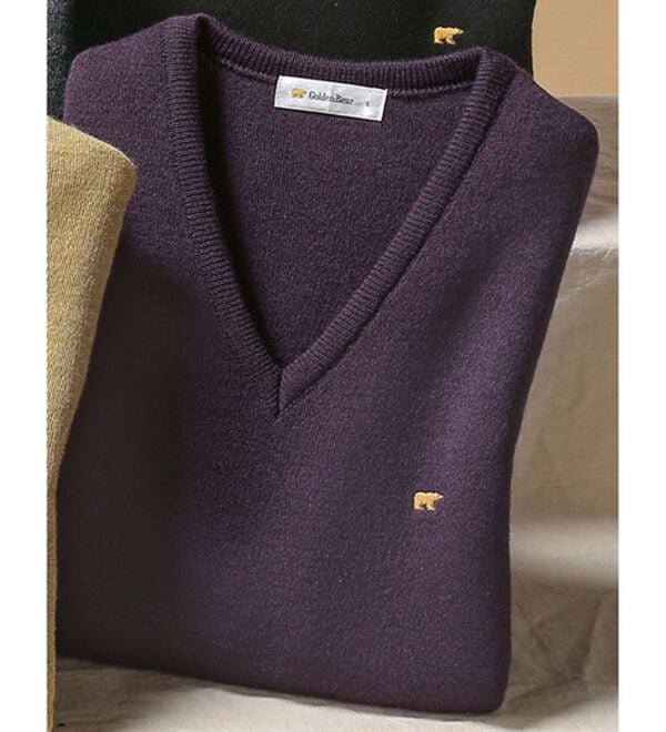 「＜ゴールデンベア＞国産上質ニットベスト（メンズベスト）」｜パープル