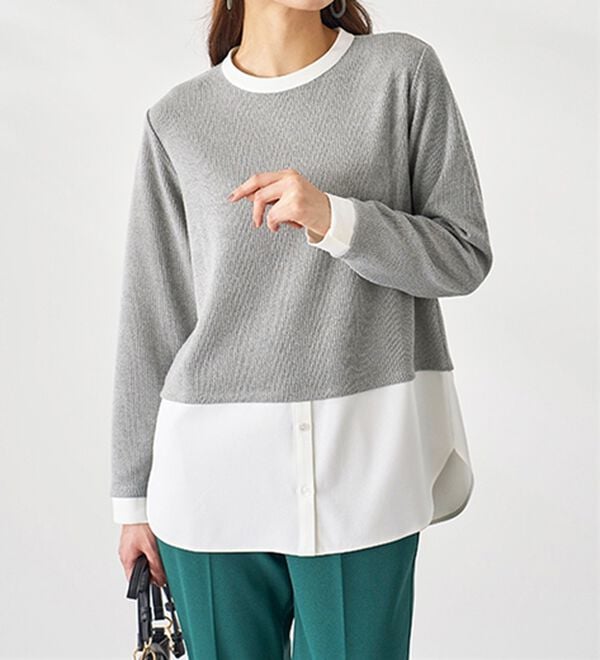 BELLUNA（ベルーナ）の「杢調素材シャツレイヤード風チュニック（チュニック）」｜詳細画像