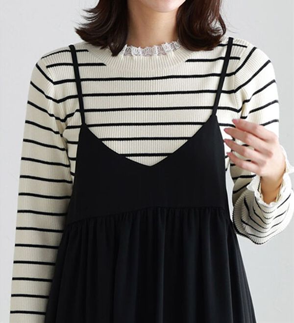 Pierrot（ピエロ）の「【選べる丈】前後２ｗａｙギャザー切り替えキャミワンピース（カットソーワンピース）」｜詳細画像