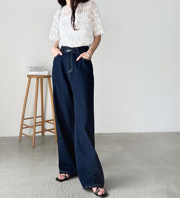 GeeRA（ジーラ）の「美脚見え！２ボタンウエストワイドデニムパンツ（フルレングスパンツ）」｜詳細画像