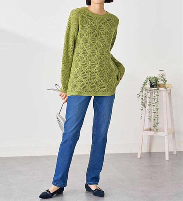 BELLUNA（ベルーナ）の「リーフ柄透かし編ニットチュニック（チュニック）」｜詳細画像