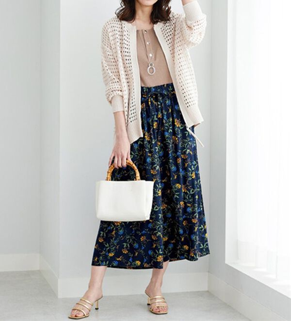 BELLUNA（ベルーナ）の「【接触冷感】レーヨン素材プリントワイドパンツ（ワイドパンツ・ガウチョ）」｜詳細画像