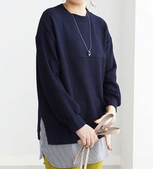 BELLUNA（ベルーナ）の「切替デザインレイヤード風チュニック（チュニック）」｜ネイビー&times;ストライプ