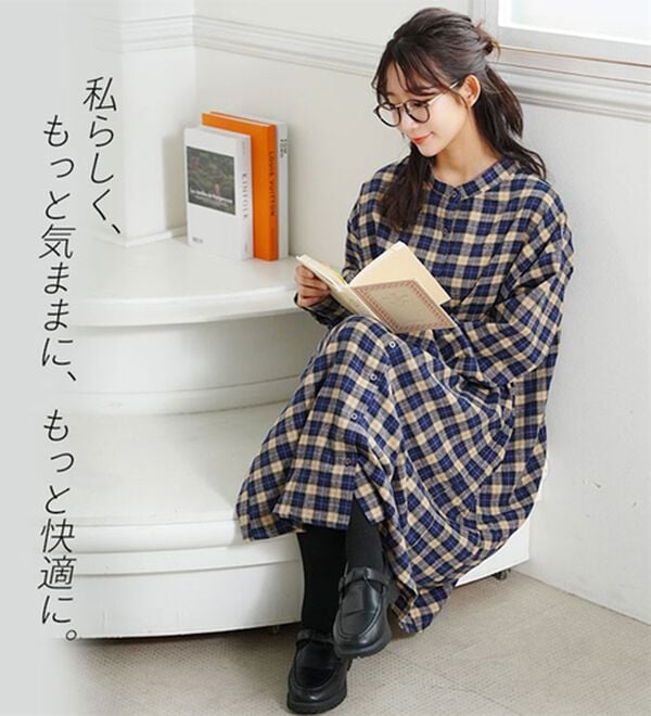 A HAPPY MARILYN（アハッピーマリリン）の「【大きいサイズ】【ＬＬ～８Ｌ】フランネル細魅せチェックシャツワンピース（シャツワンピース）」｜詳細画像