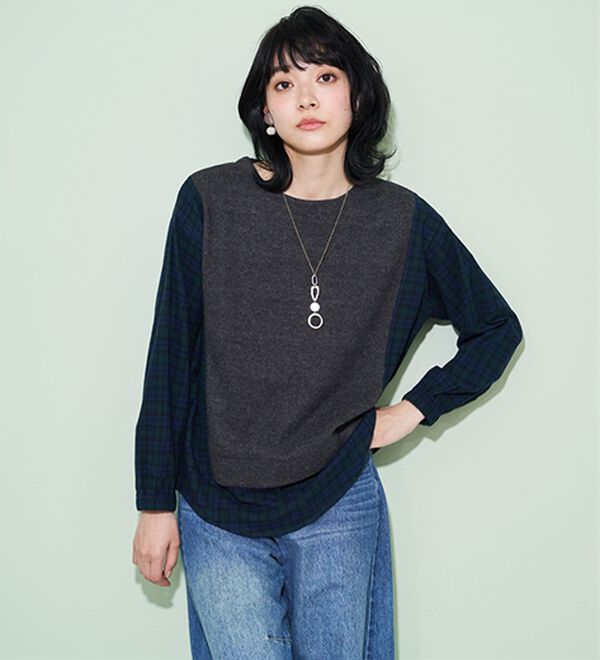 BELLUNA（ベルーナ）の「チェック柄切替デザインプルオーバー（ニット・セーター）」｜詳細画像
