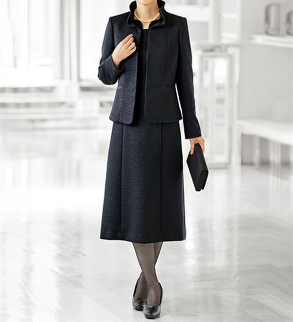 BELLUNA（ベルーナ）の「北陸ボーダージャカード素材ワンピースアンサンブル（ブラックフォーマル（喪服・礼服））」｜黒