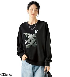 BELLUNA（ベルーナ）の「＜Ｄｉｓｎｅｙ＞【ミッキー】Ｆａｎｔａｓｉａサガラ刺しゅうトレーナー（トレーナー・スウェット）」｜ブラック