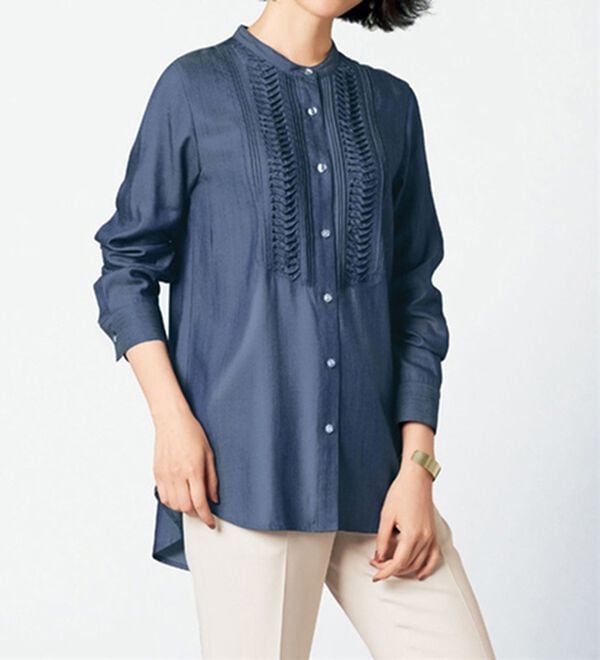 VINNO（ヴィノ）の「テンセル（ＴＭ）デニムスタンド衿ブラウス（ブラウス）」｜詳細画像