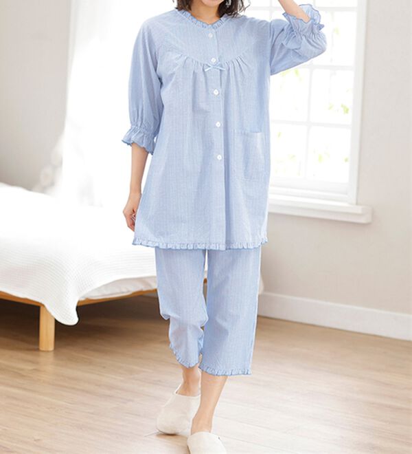 LAVIENNE（ラヴィエンヌ）の「サラッと涼感、綿１００％サッカーパジャマ（パジャマ・ルームウェア）」｜詳細画像