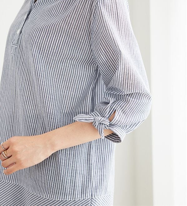 BELLUNA（ベルーナ）の「綿１００％ストライプ袖リボンチュニック（チュニック）」｜詳細画像