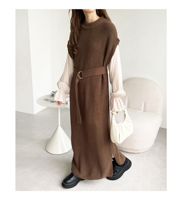 GeeRA（ジーラ）の「袖ブラウスドッキングニットワンピース（ニットワンピース）」｜詳細画像