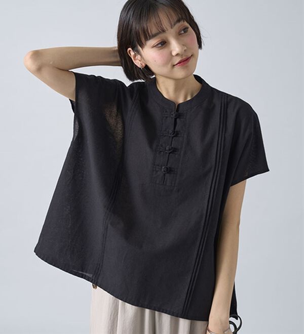 BELLUNA（ベルーナ）の「綿麻素材チャイナボタンゆったりブラウス（ブラウス）」｜詳細画像