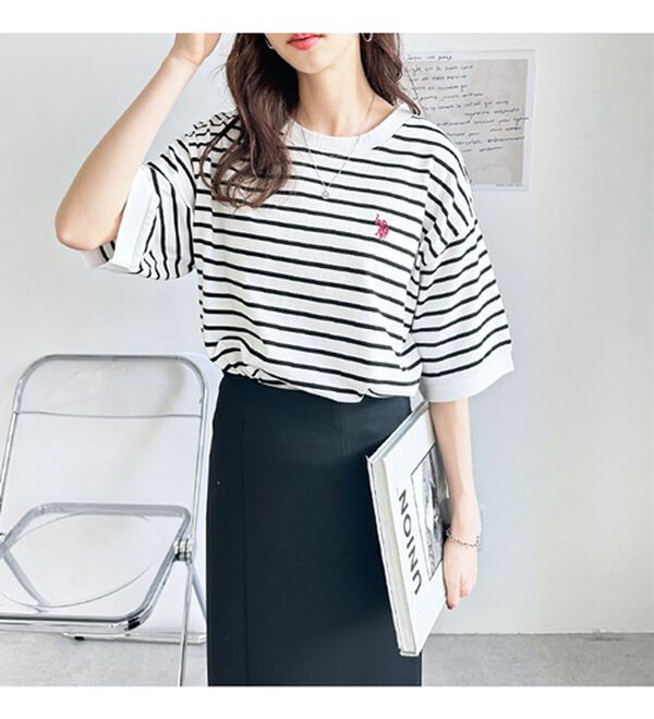 GeeRA（ジーラ）の「【ＵＳ．ＰＯＬＯ．ＡＳＳＮ】ライン配色Ｔシャツ（Tシャツ）」｜詳細画像