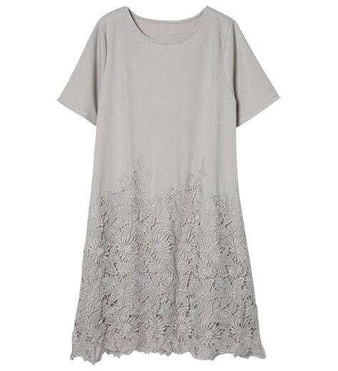 【インゲボルグ　９号】’１４オフ白花レース付カットソーチュニック♪ レース チュニック 長袖 花柄 フェミニン 刺繍 ゆったり