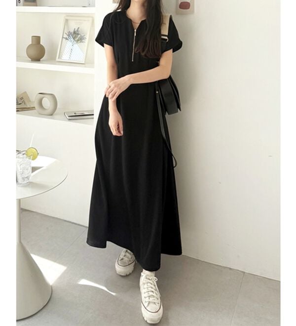 GeeRA（ジーラ）の「前後2WAYハーフジップフレンチ袖ワンピース（カットソーワンピース）」｜詳細画像