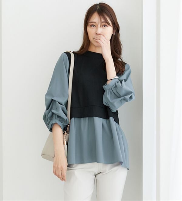 BELLUNA（ベルーナ）の「異素材切替袖タックデザインチュニック（チュニック）」｜詳細画像